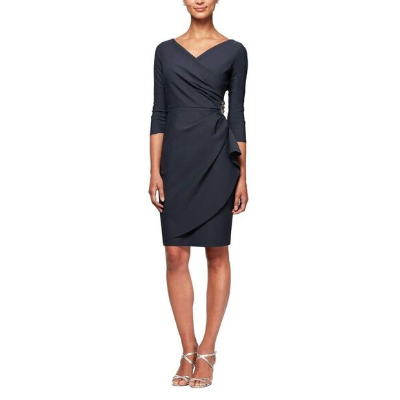 Women's Slimming Short Sheath 3/4 Sleeve Dress With Surplus Neckline 12 Petite